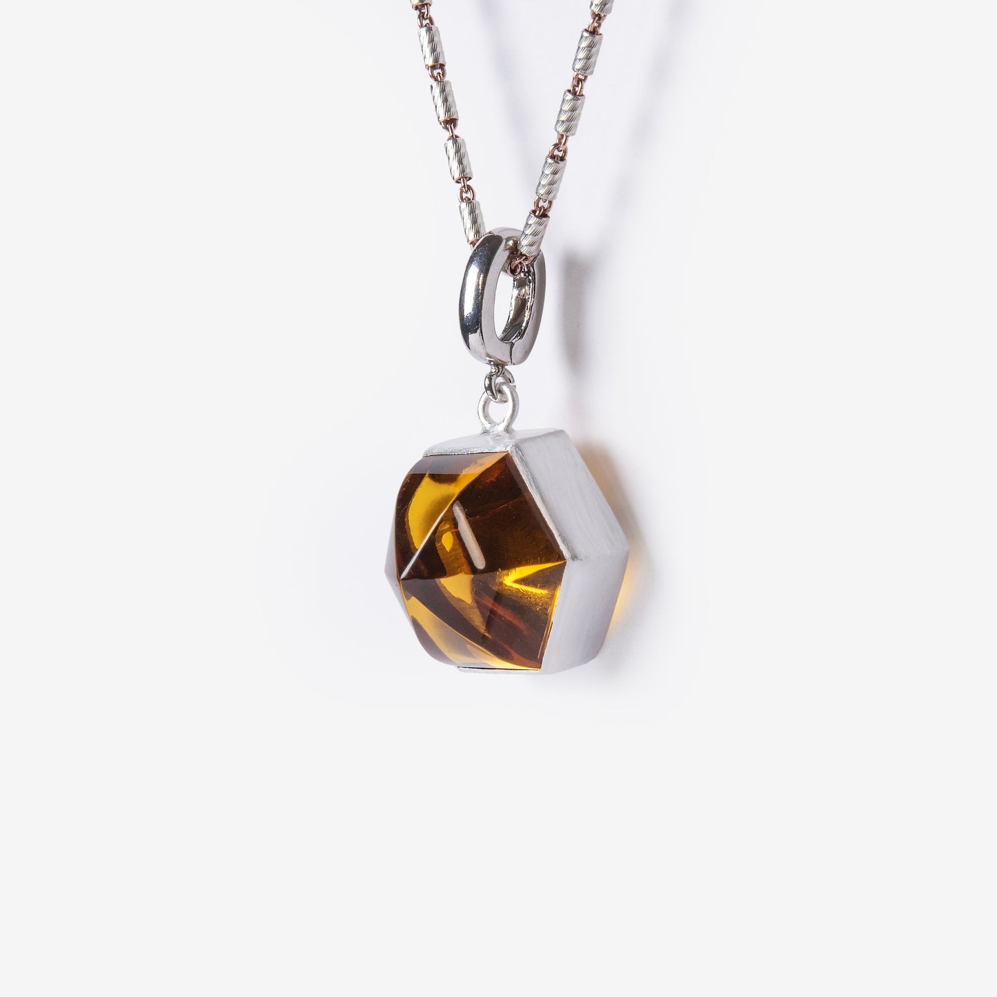 Citrine Dome Silver Charm Clip-On Pendant-Golden Horn Jewellery