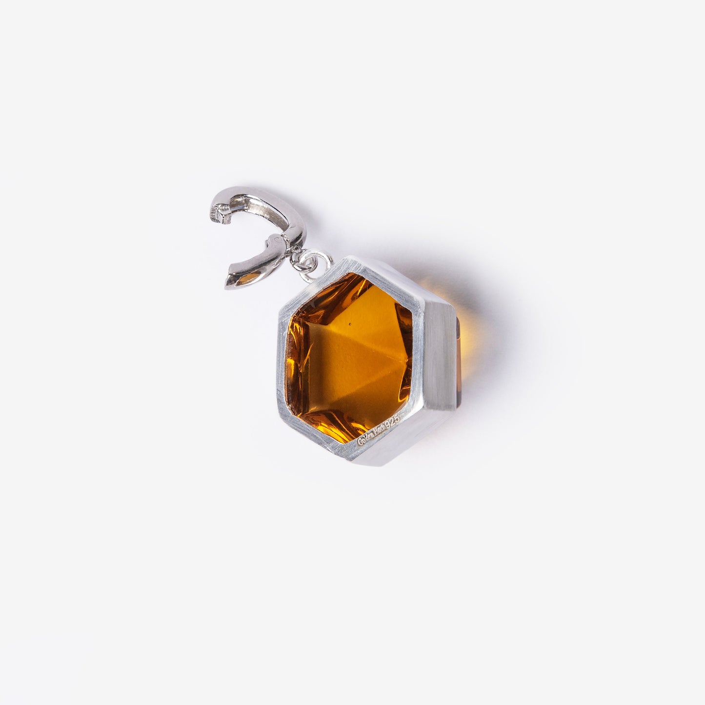 Citrine Dome Silver Charm Clip-On Pendant-Golden Horn Jewellery