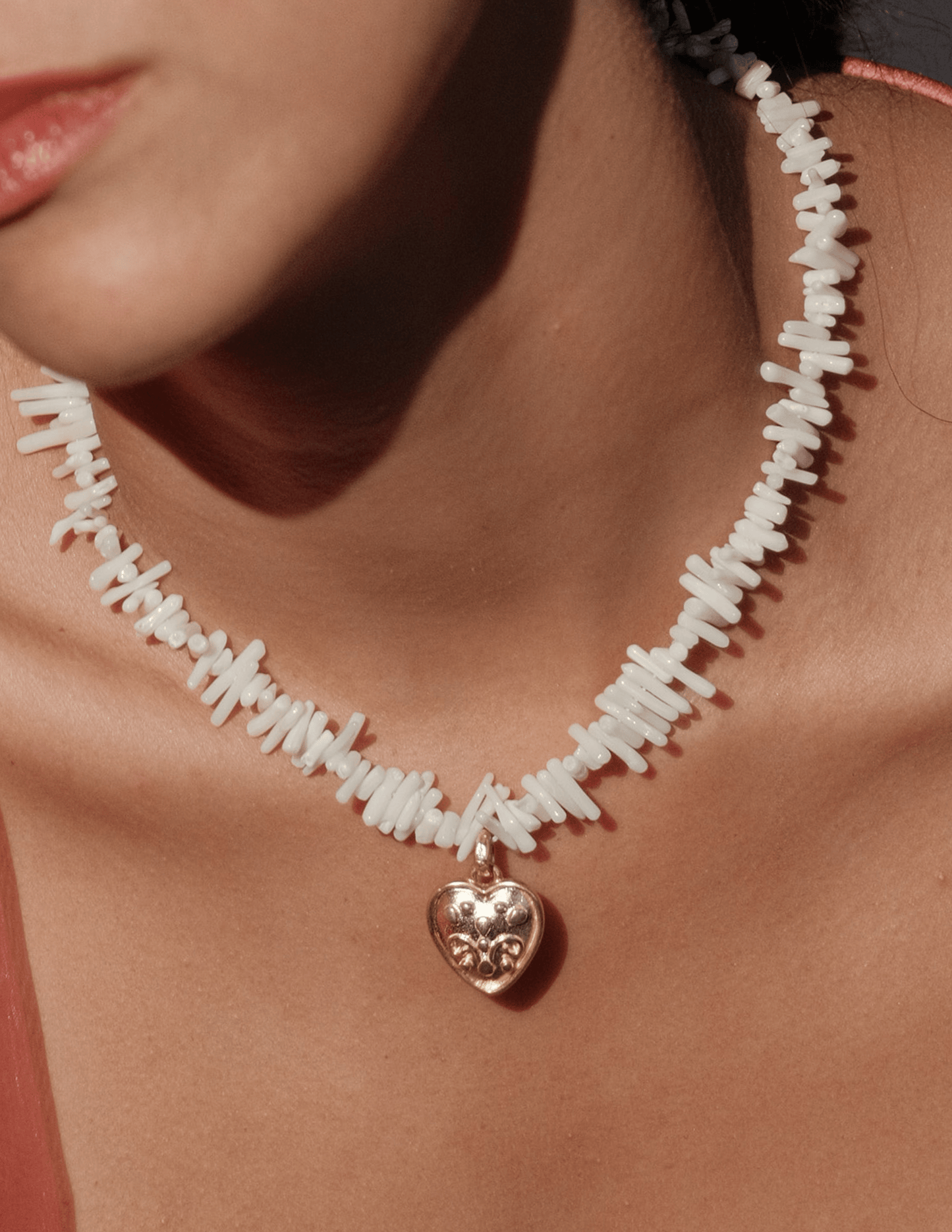 Coral Heart Necklace - Golden Horn Jewellery