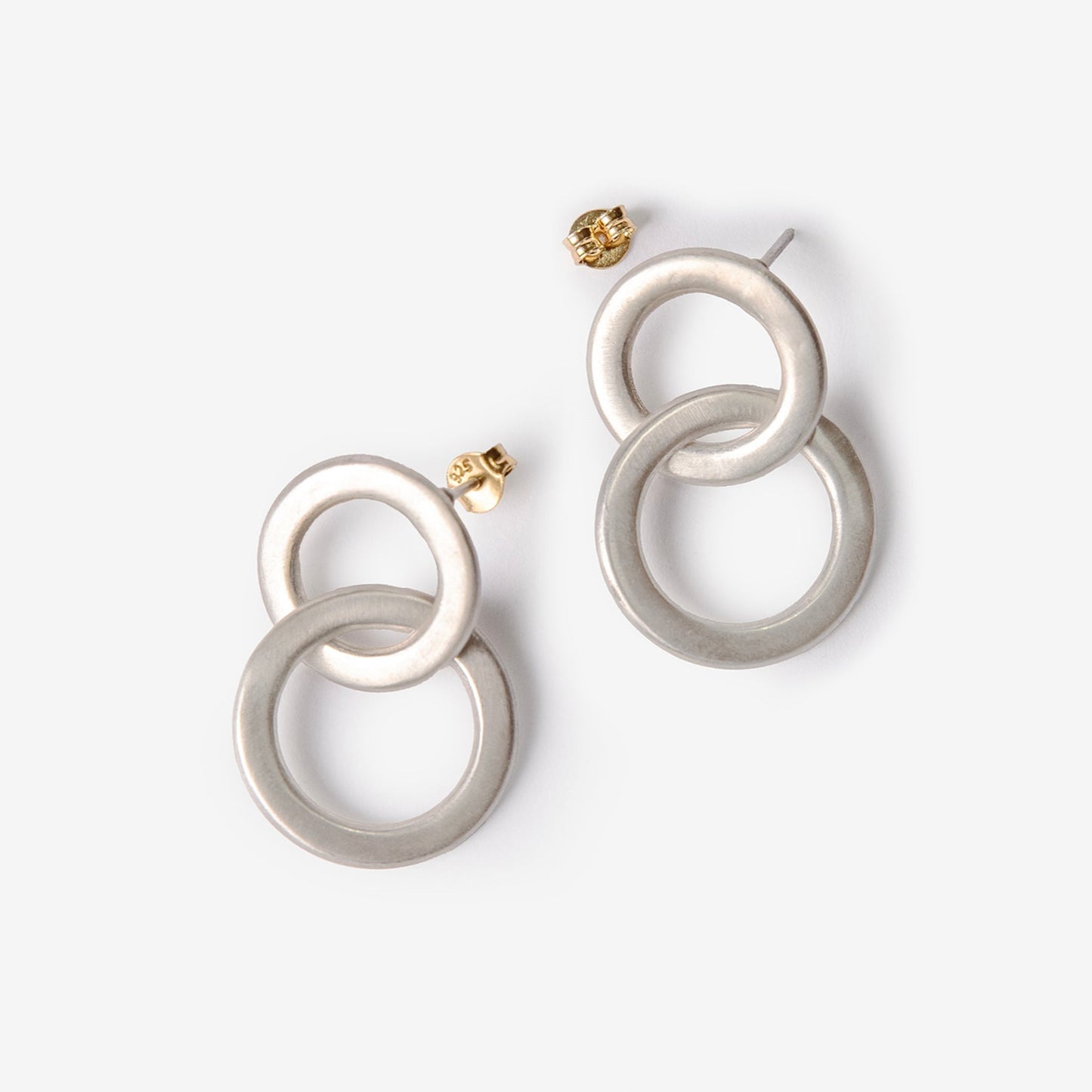 Double Lock Circle Silver Drop Earrings-Golden Horn Jewellery