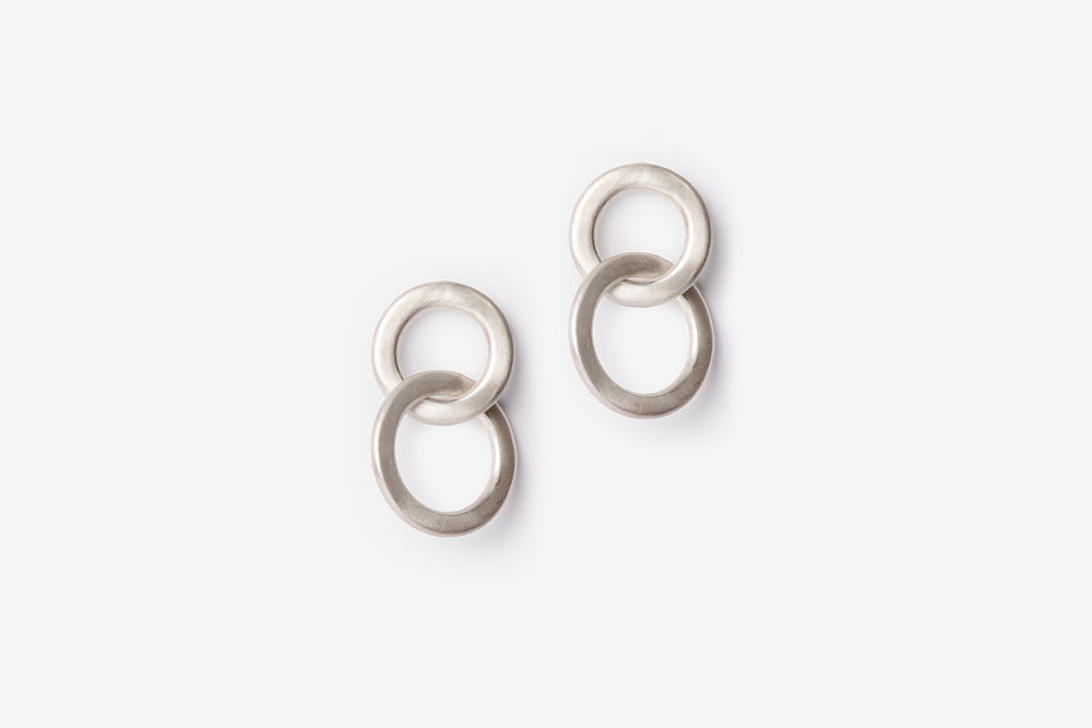 Double Lock Circle Silver Drop Earrings