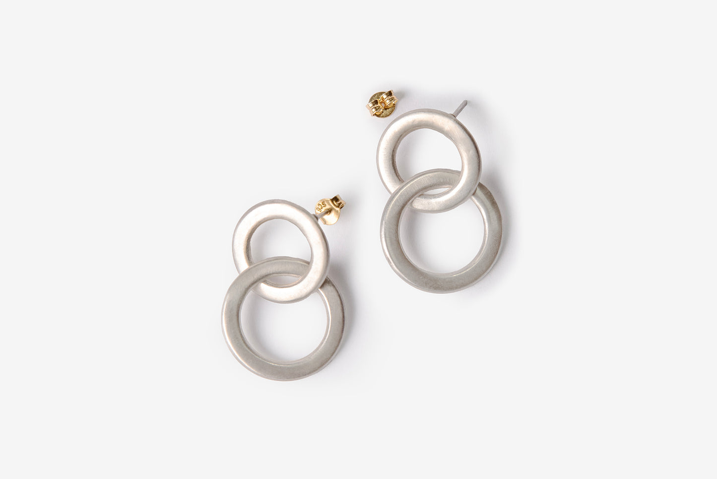 Double Lock Circle Silver Drop Earrings