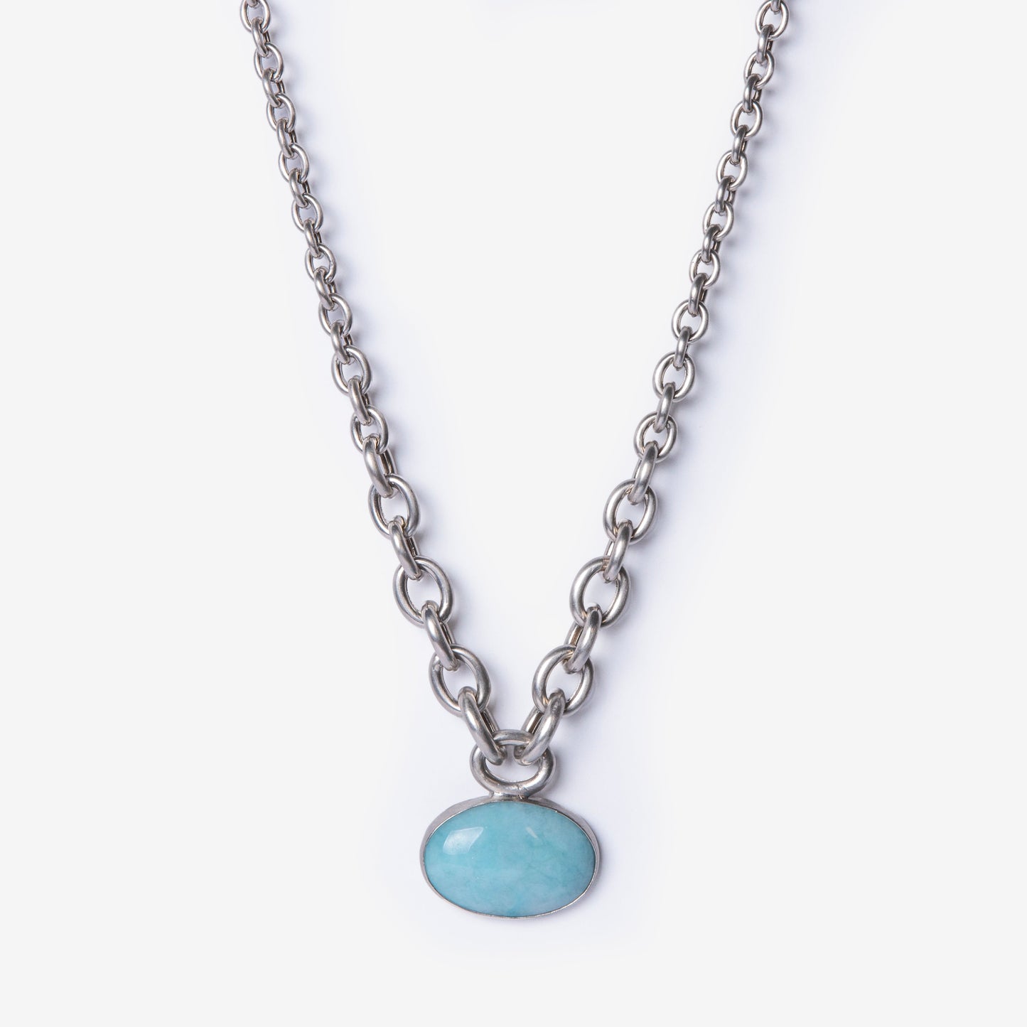 Larimar Amulet Silver Chain Necklace Golden Horn Jewellery