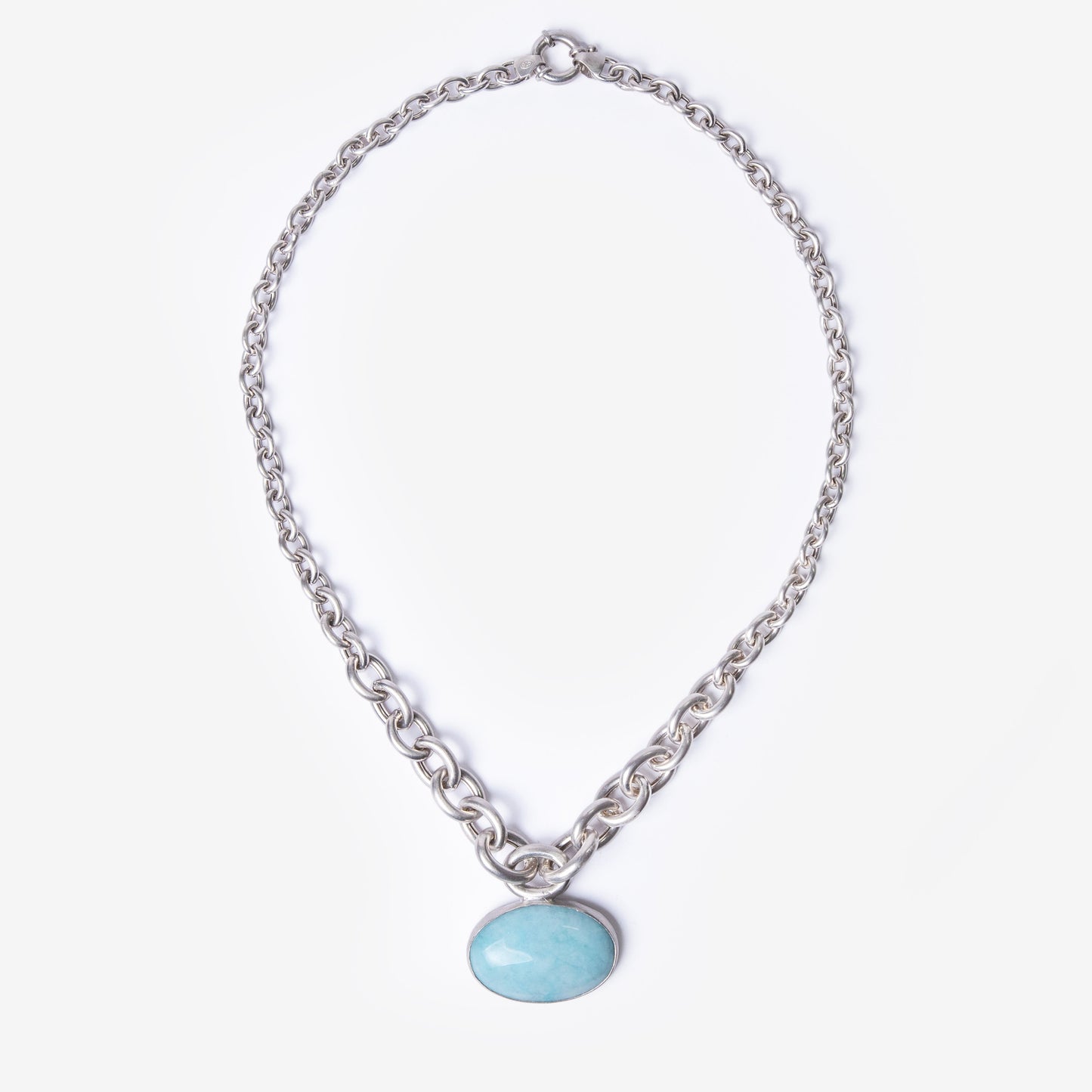 Larimar Amulet Silver Chain Necklace-Golden Horn Jewellery