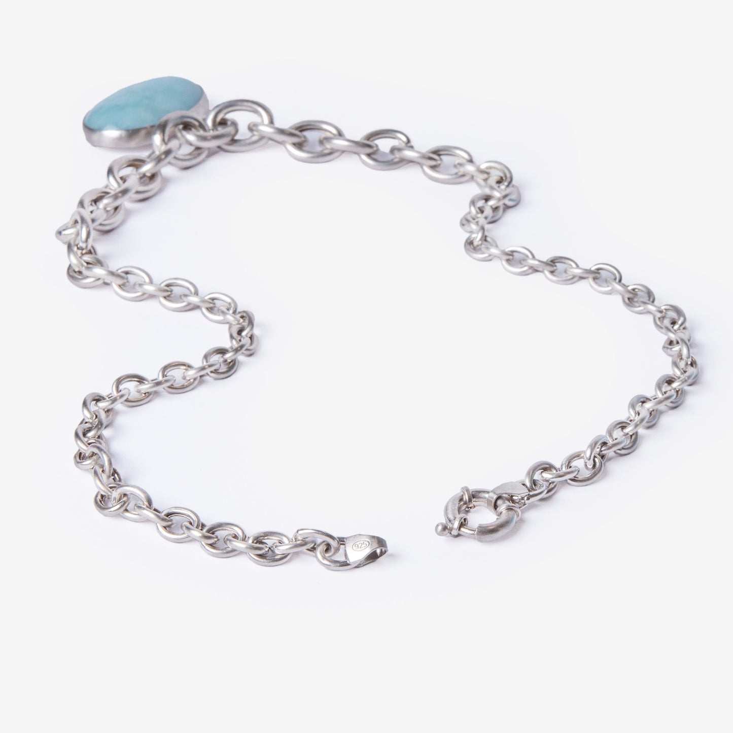 Larimar Amulet Silver Chain Necklace-Golden Horn Jewellery