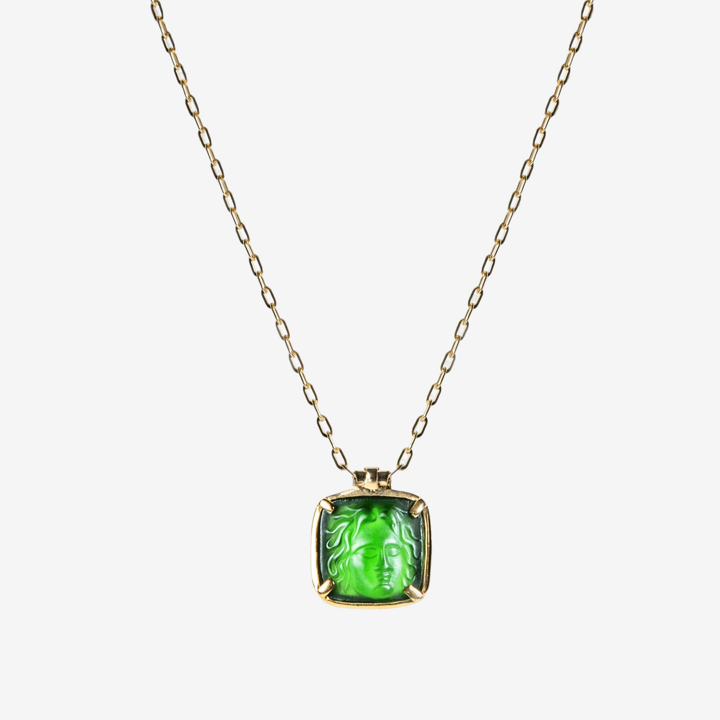 Medusa Green Agate Gold Pendant Necklace Golden Horn Jewelley