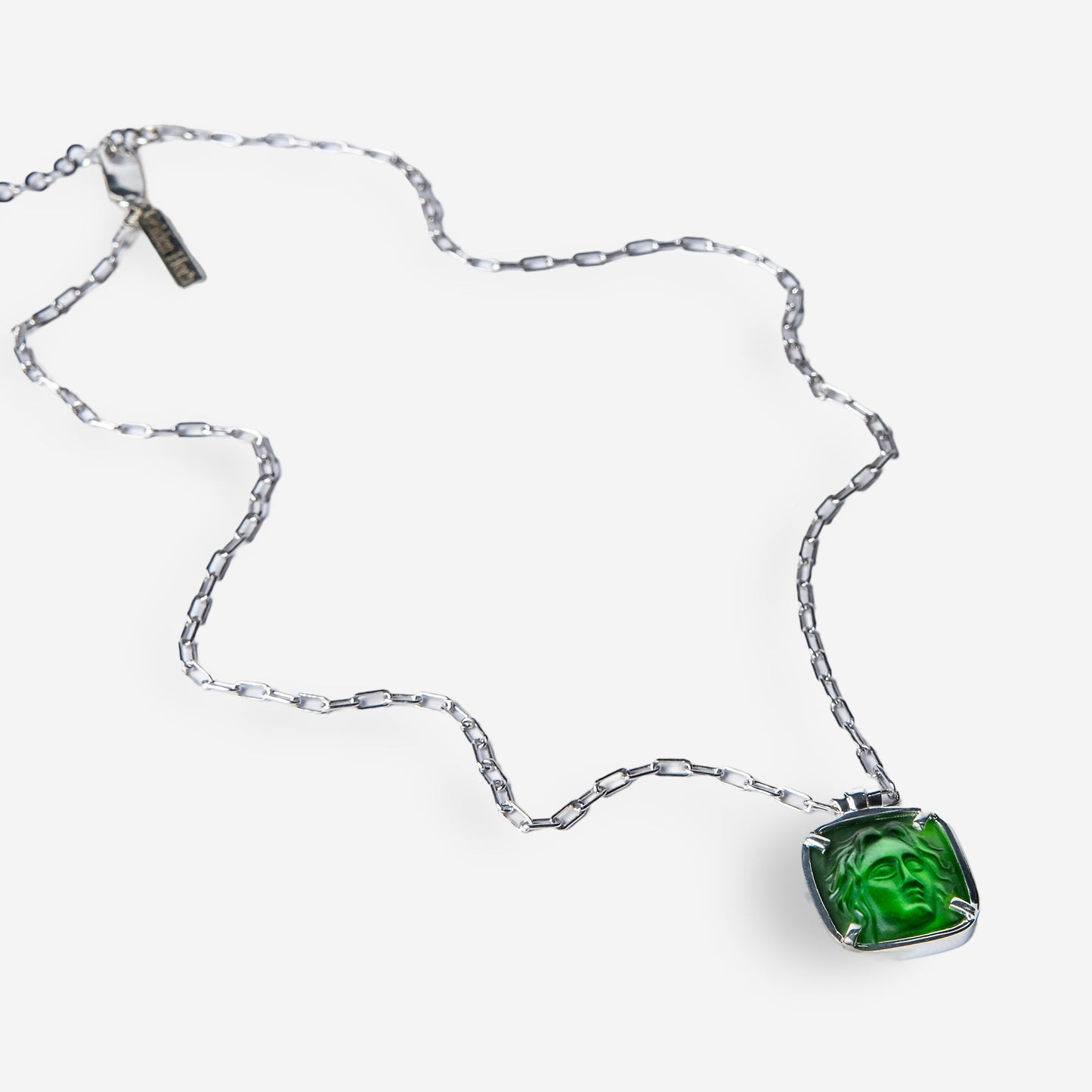 Medusa Green Agate Silver Pendant Necklace-Golden Horn Jewellery