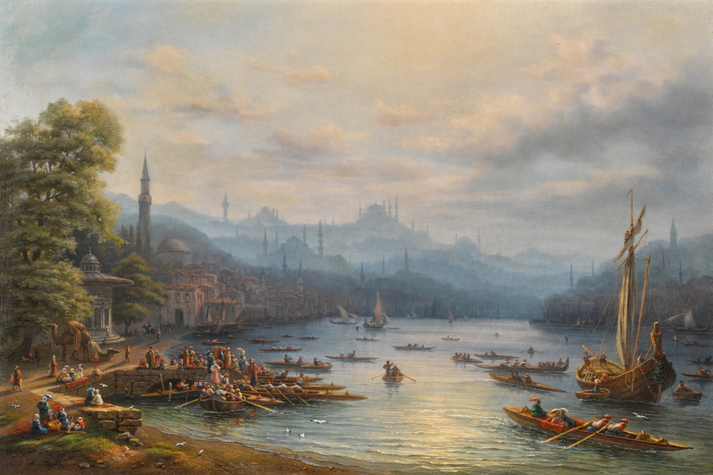 Painting, Auguste Mayer, French 1805 - 1890 "The Golden Horn" at Sotheby's