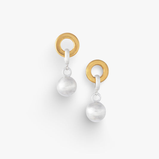 Silver Bead-Gold Circle Drop Earrings - Golden Horn