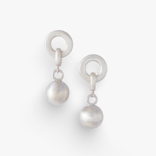 Silver Bead - Silver Circle Drop Earrings - Golden Horn