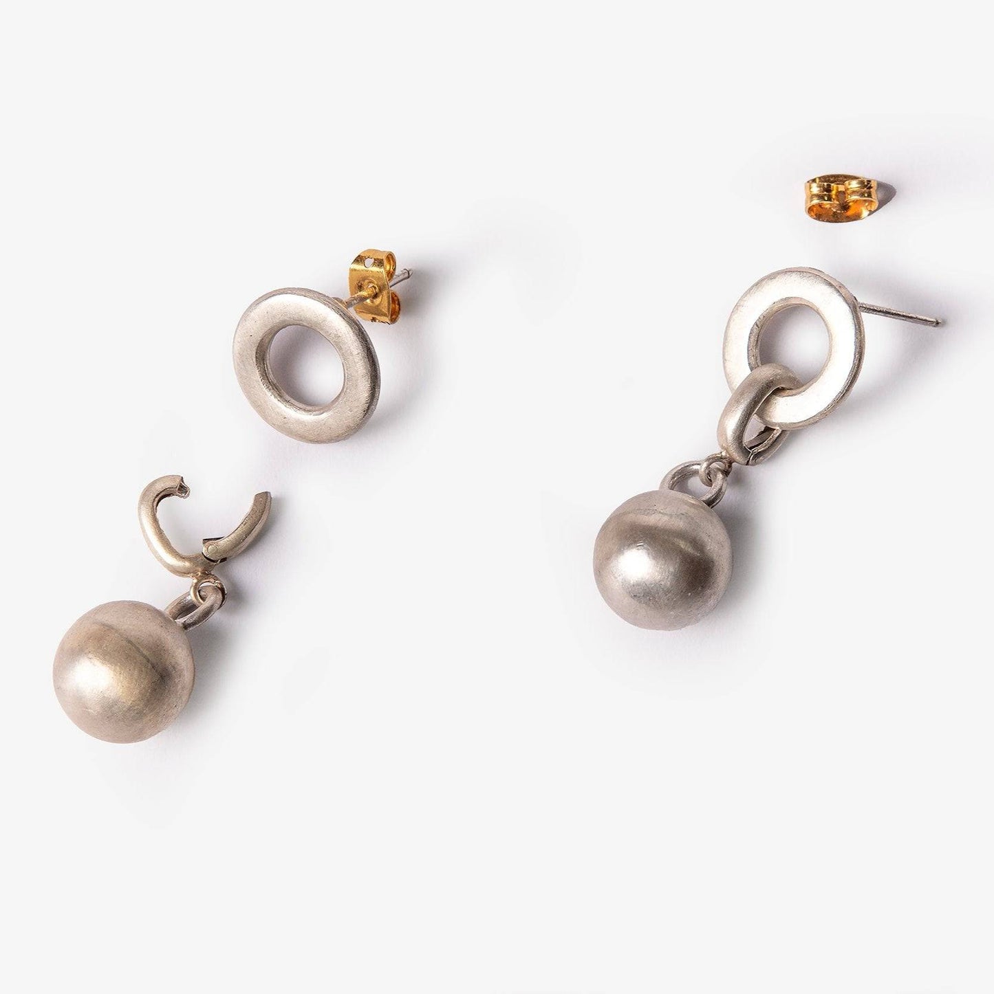 Silver Bead Circle Drop Earrings-Golden Horn Jewellery