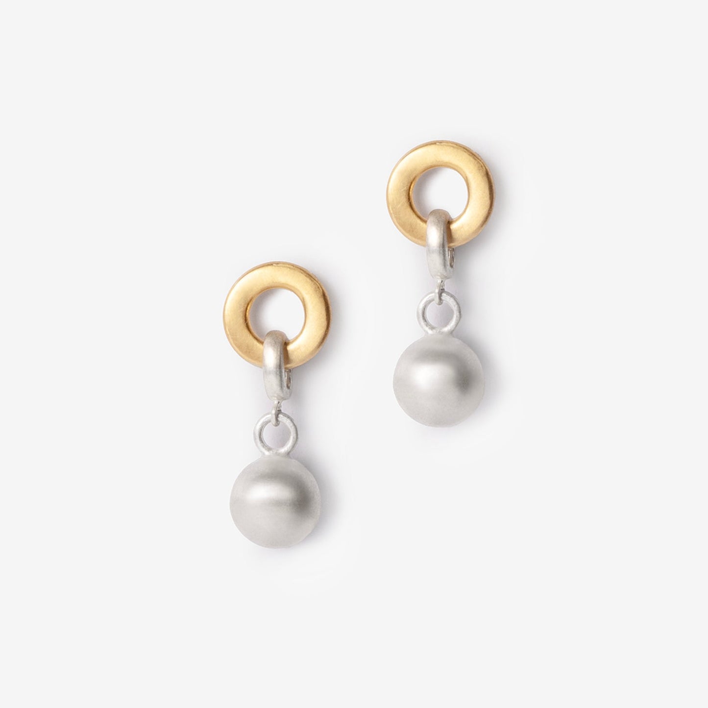 Silver Bead Gold Circle Drop Earrings-Golden Horn Jewellery