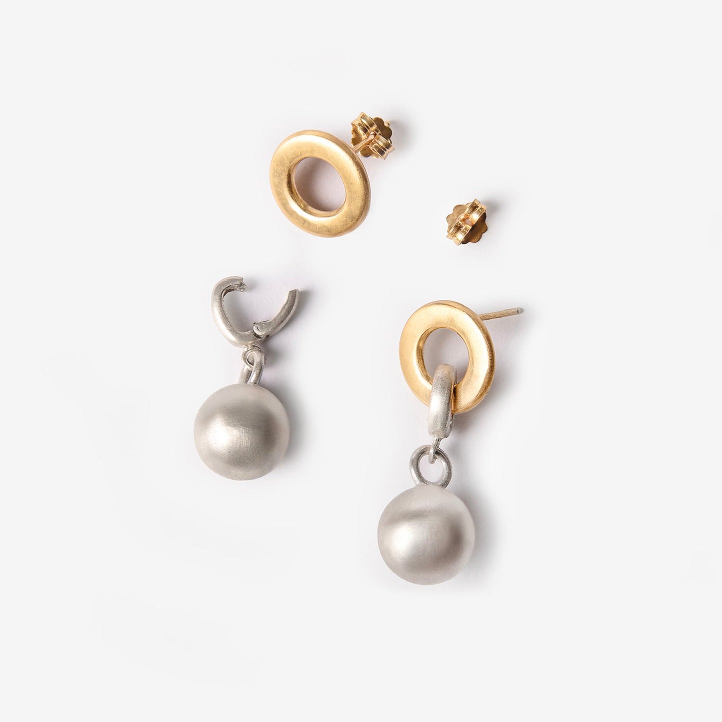 Silver Bead Gold Circle Drop Earrings-Golden Horn Jewellery