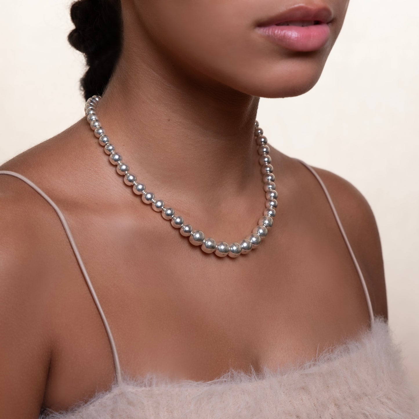 Silver Bead Pearl Necklace-Golden Horn Jewellery