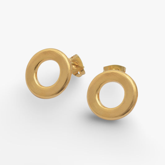 Single Lock Circle Stud Earrings - Golden Horn