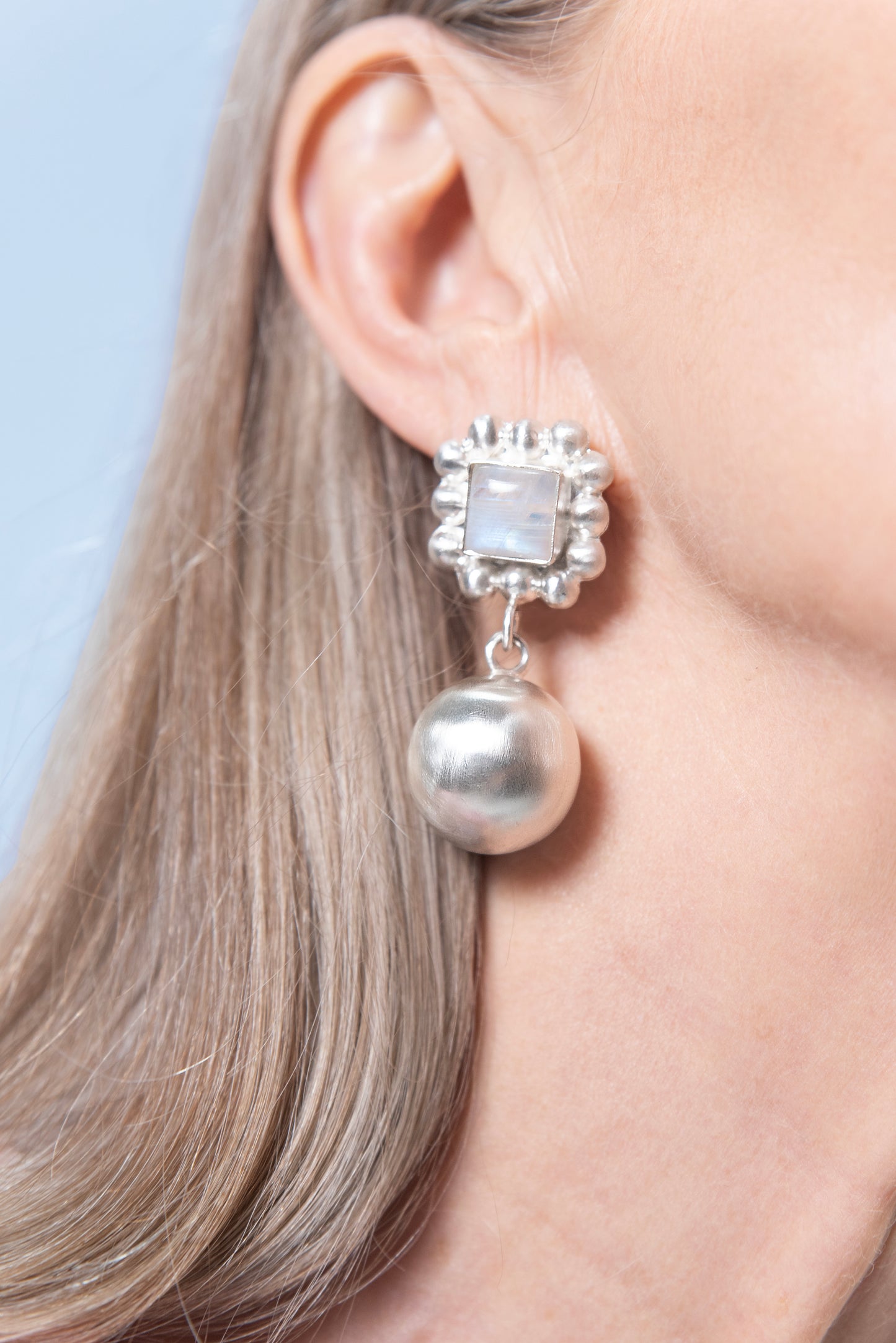 Soap And Bubble Moonstone Silver Earrings-Golden Horn Jewellery