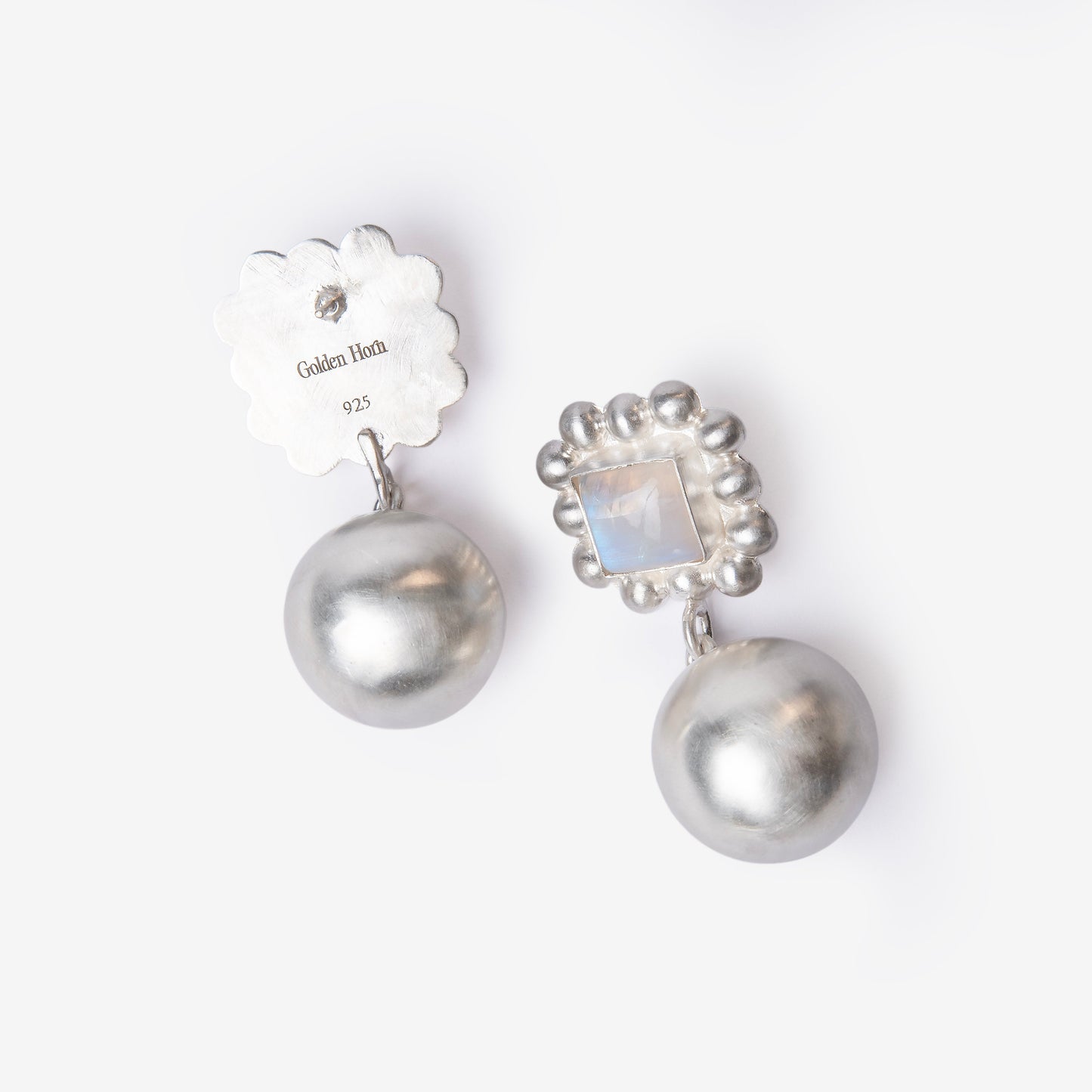 Soap And Bubble Moonstone Silver Earrings-Golden Horn Jewellery