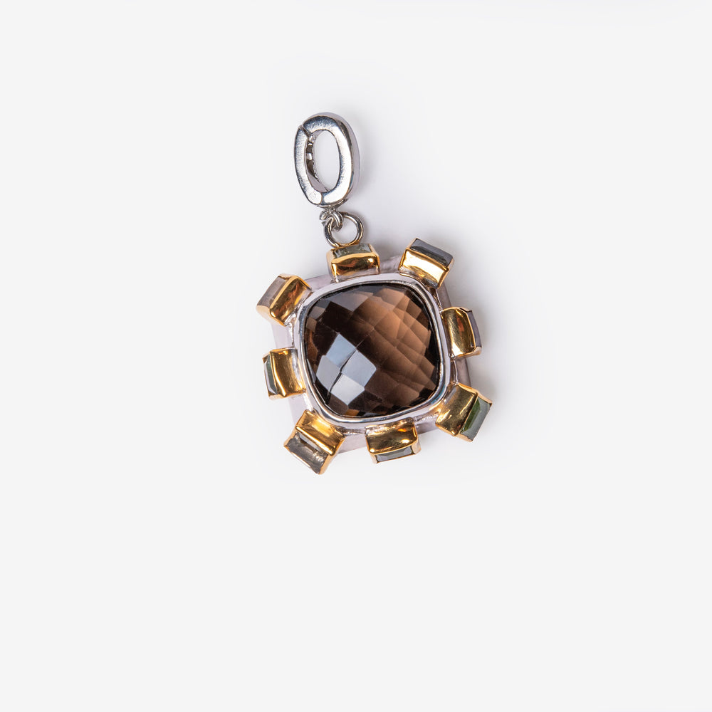 Square Gemstones Statement Silver Charm Pendant-Golden Horn ewellery