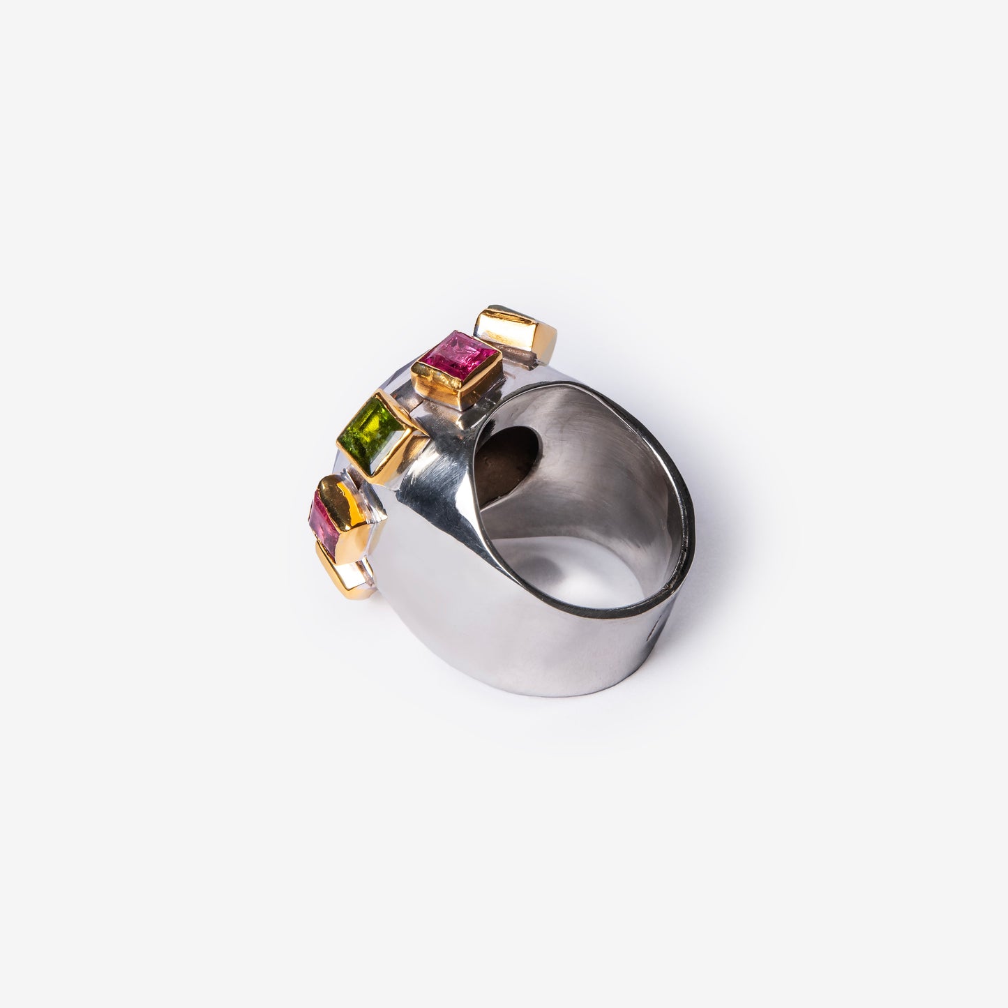 Square Gemstones Statement Silver Ring-Golden Horn Jewellery