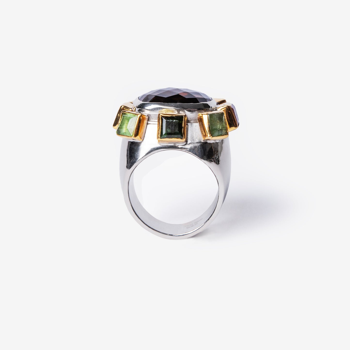 Square Gemstones Statement Silver Ring-Golden Horn Jewellery