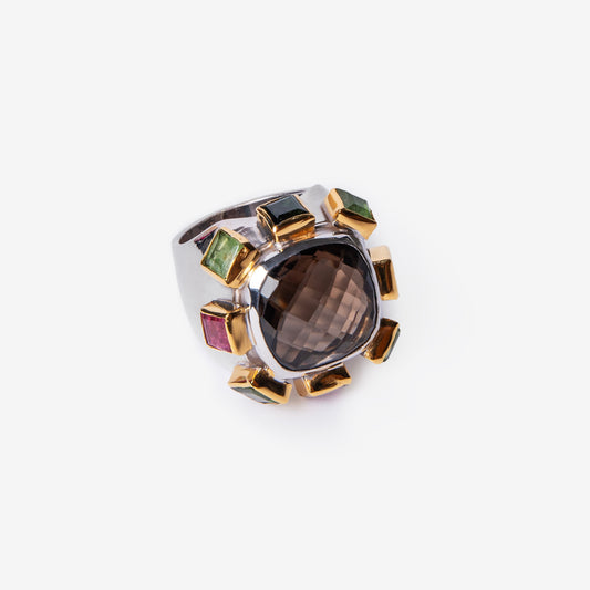 Square Gemstones Statement Silver Ring-Golden Horn Jewellery