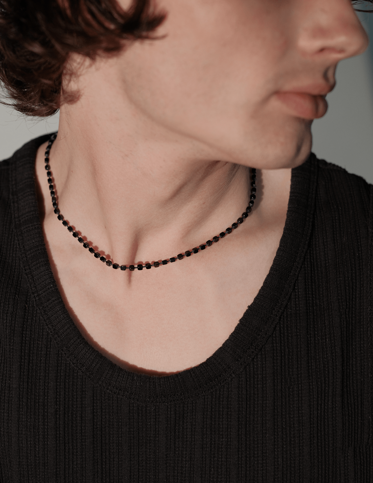 Sugar Cube Black Silver Chain Necklace - Golden Horn