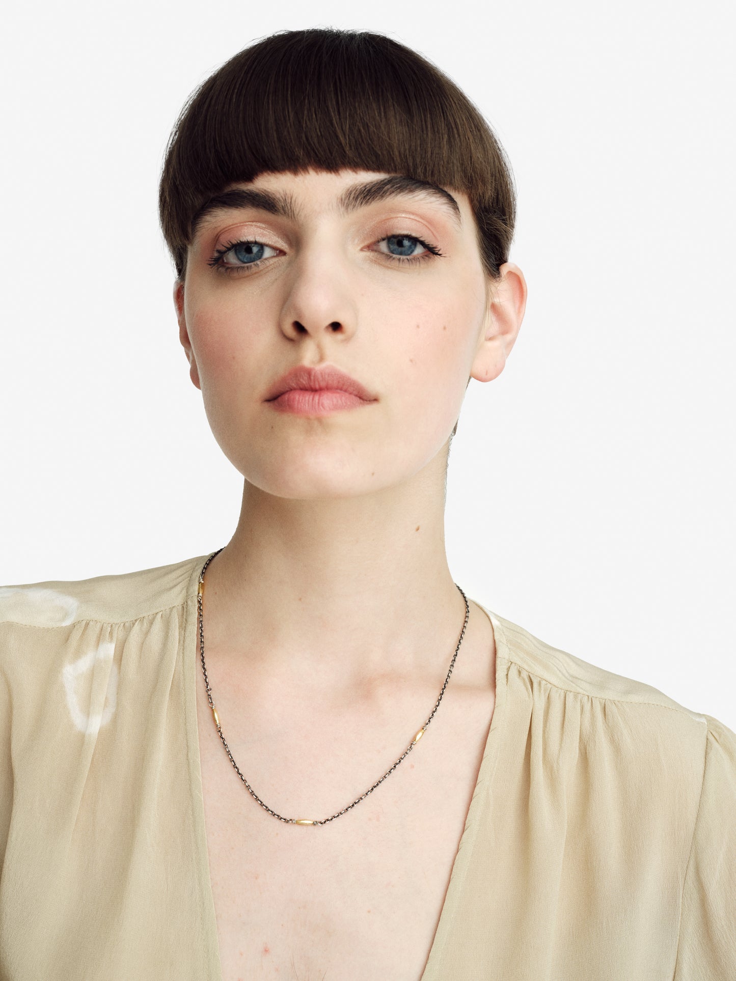 Thin Beaded Chain Necklace - Golden Horn