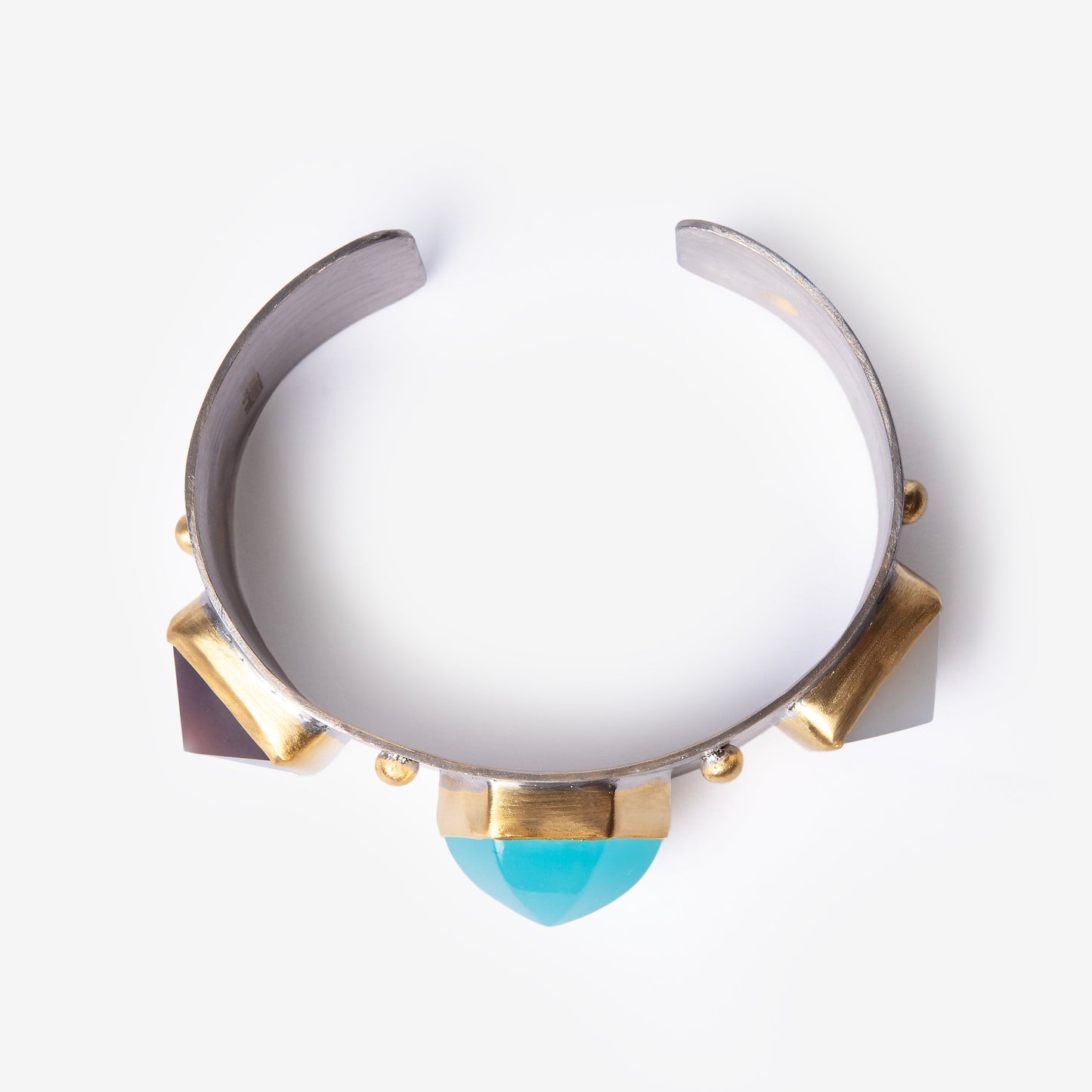 Triple Moonstone Dome Silver Cuff Bracelet-Golden Horn Jewellery