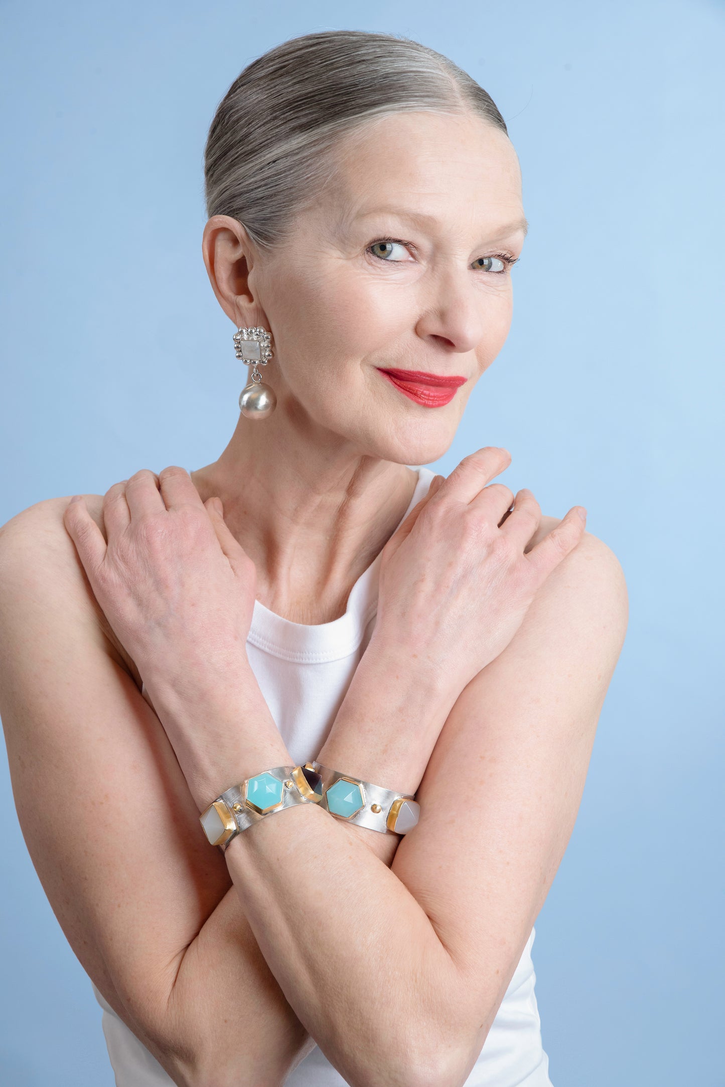 Triple Moonstone Dome Silver Cuff Bracelet-Golden Horn Jewellery