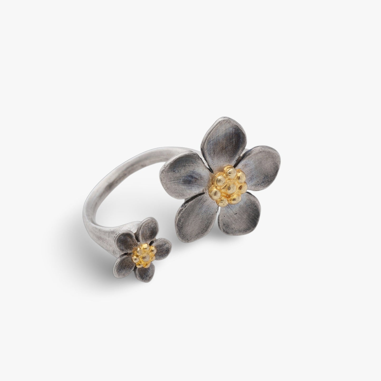 Twin Flower Silver Ring - Golden Horn