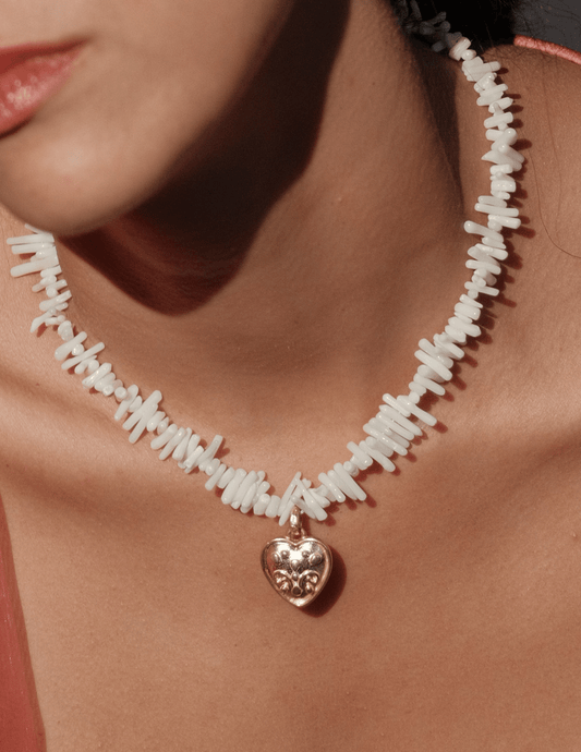 Coral & Heart Necklace - Golden Horn