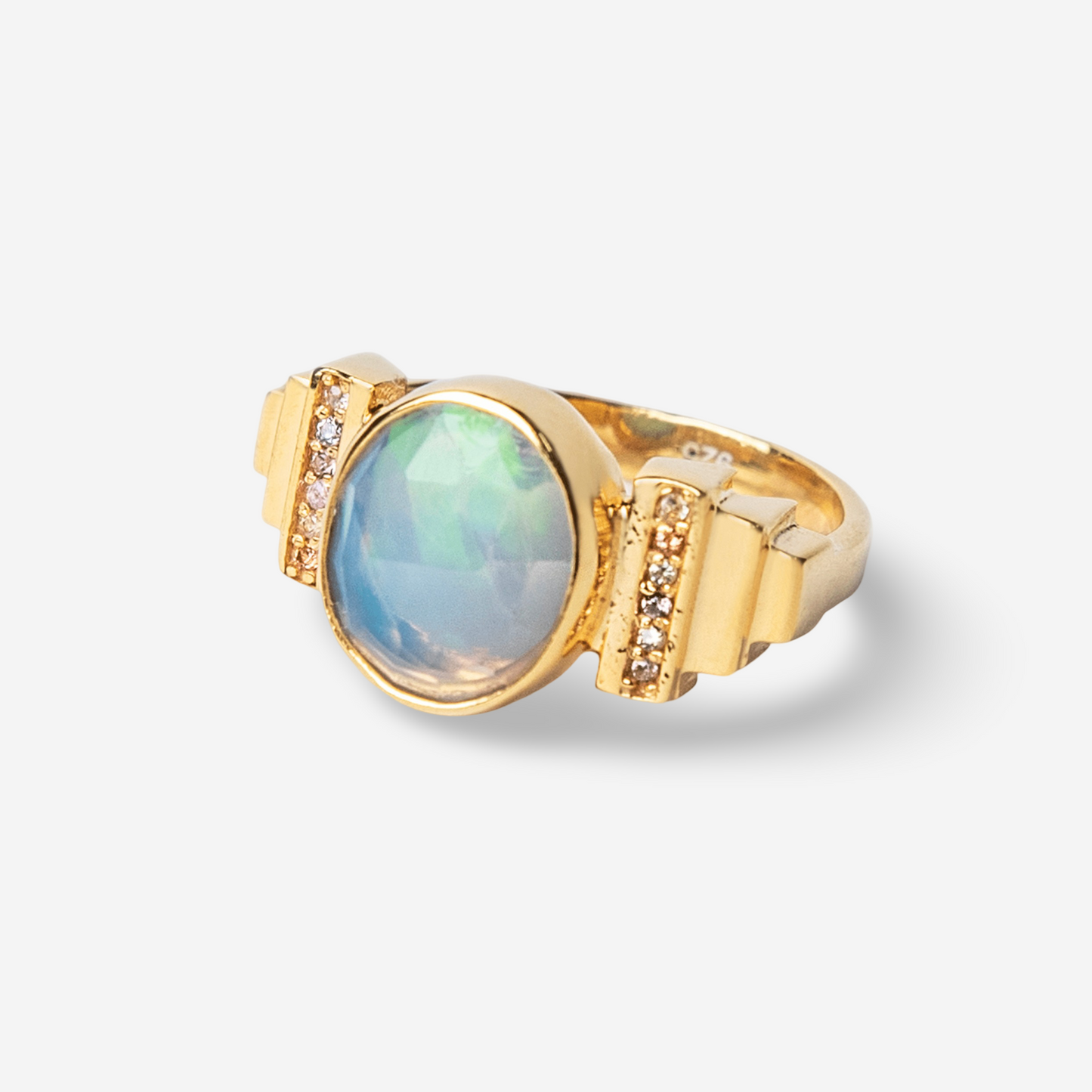 Art Deco Moon Stone Ring-Golden Horn Jewellery